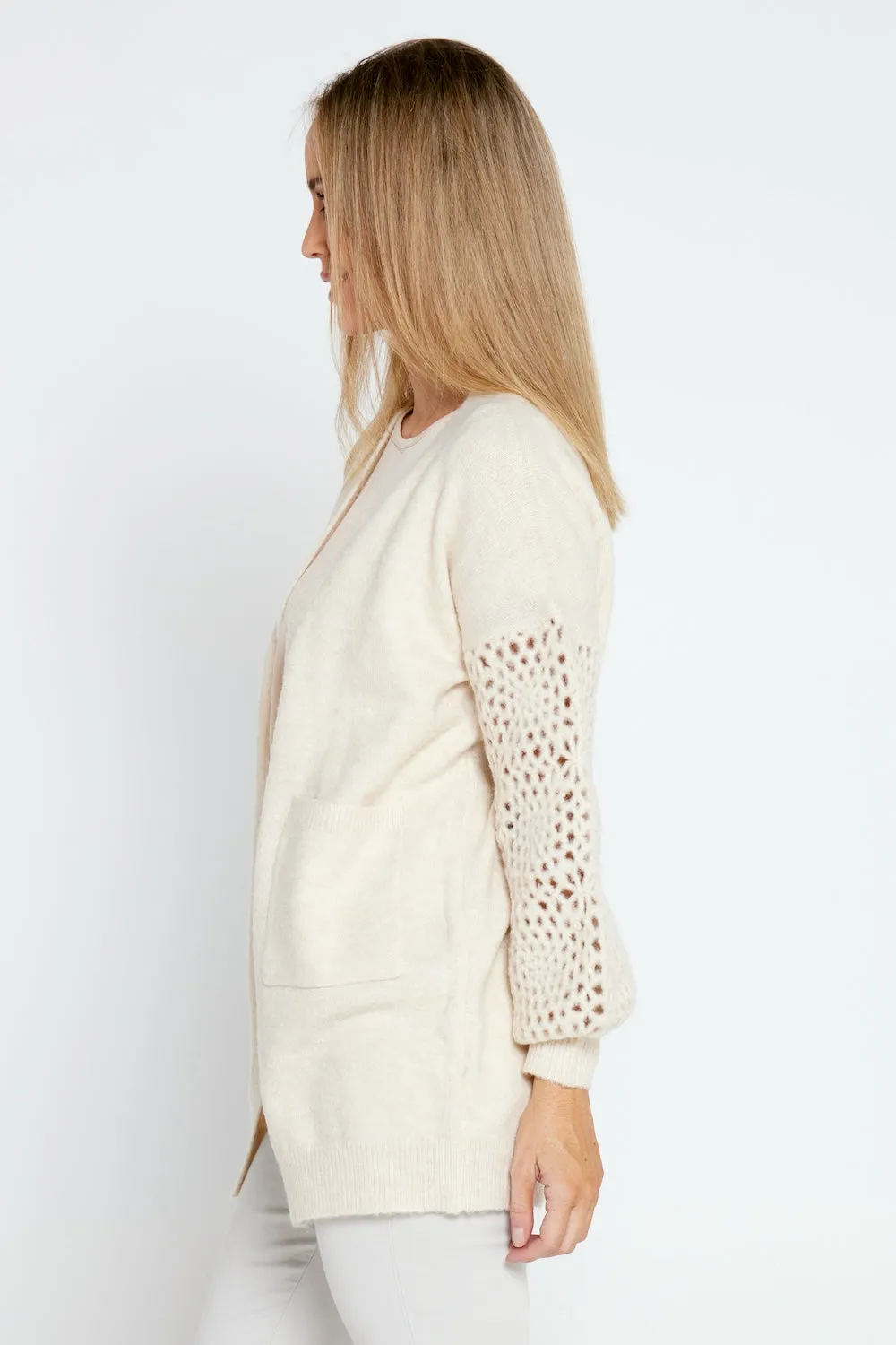 Hayley Wool Blend Knit Cardi - Cream