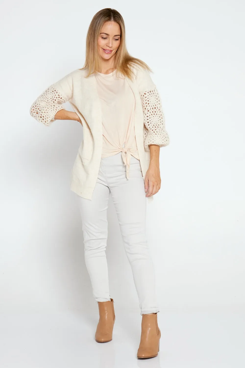 Hayley Wool Blend Knit Cardi - Cream