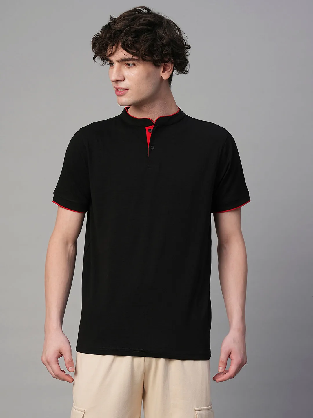 Henley Men Half Sleeve T-Shirt - Black