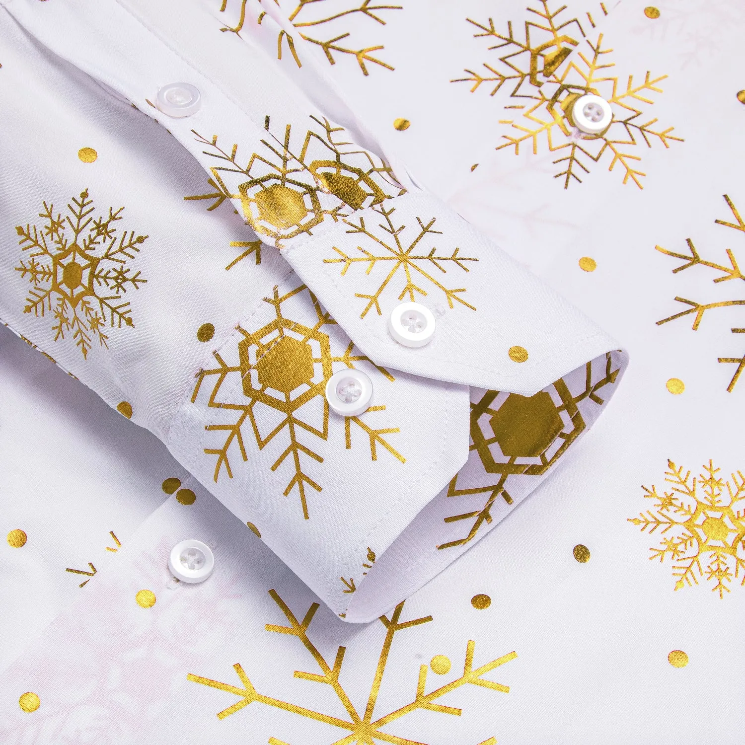 Hi-Tie White Golden Snowflake Men's Long Sleeve Shirt Christmas Top