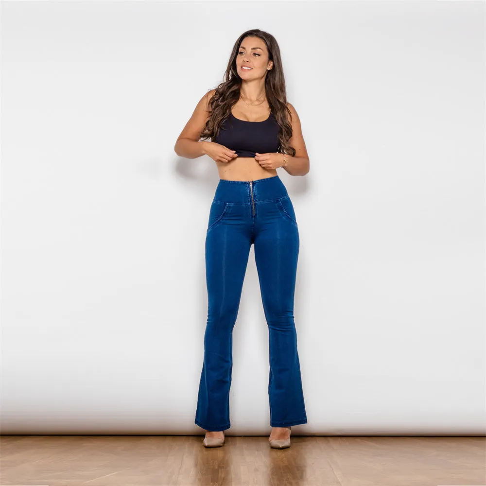 High Waist Dark Thread Dark Blue Flare Jeans