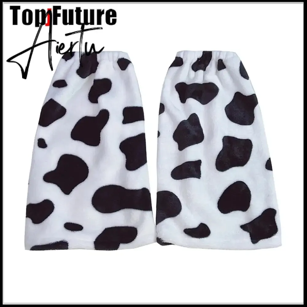 Japanese retro millennial J2K spicy girl Tuku cow pattern Plush winter pile socks leg warmer