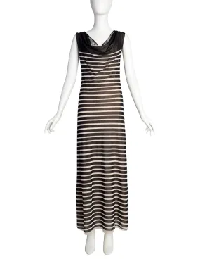 Jean Paul Gaultier Vintage Black White Breton Stripe Mesh Lace Maxi Dress