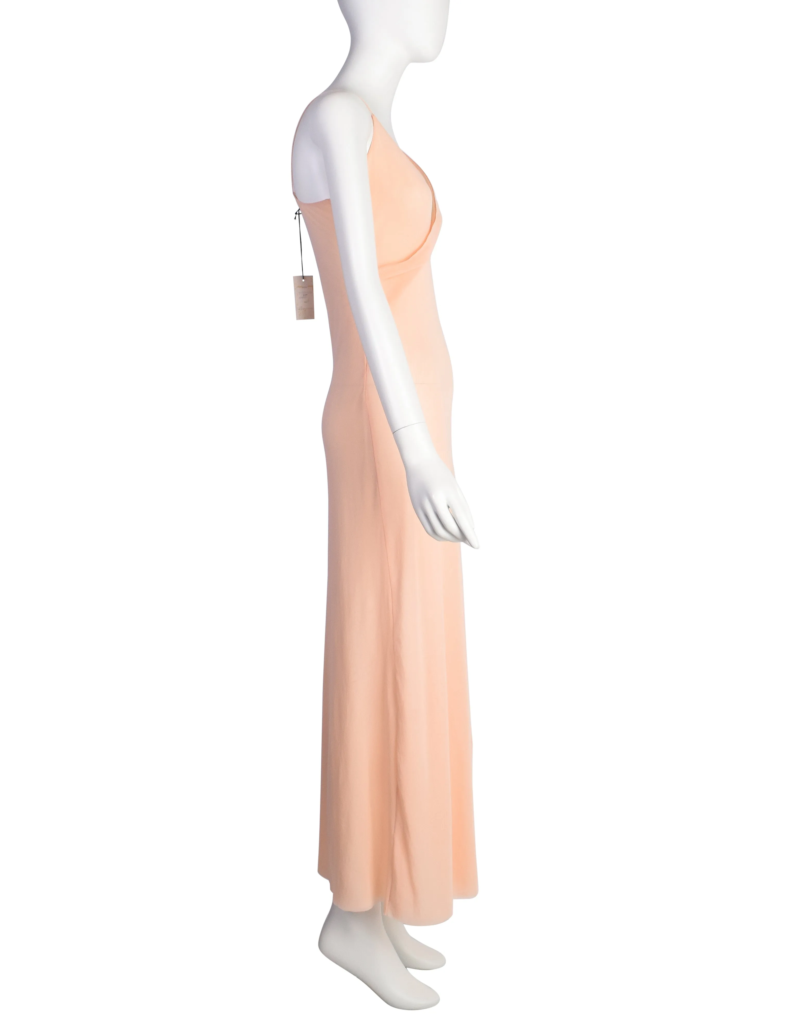 Jean Paul Gaultier Vintage Peachy Pink Mesh Knotted Surplice Maxi Dress