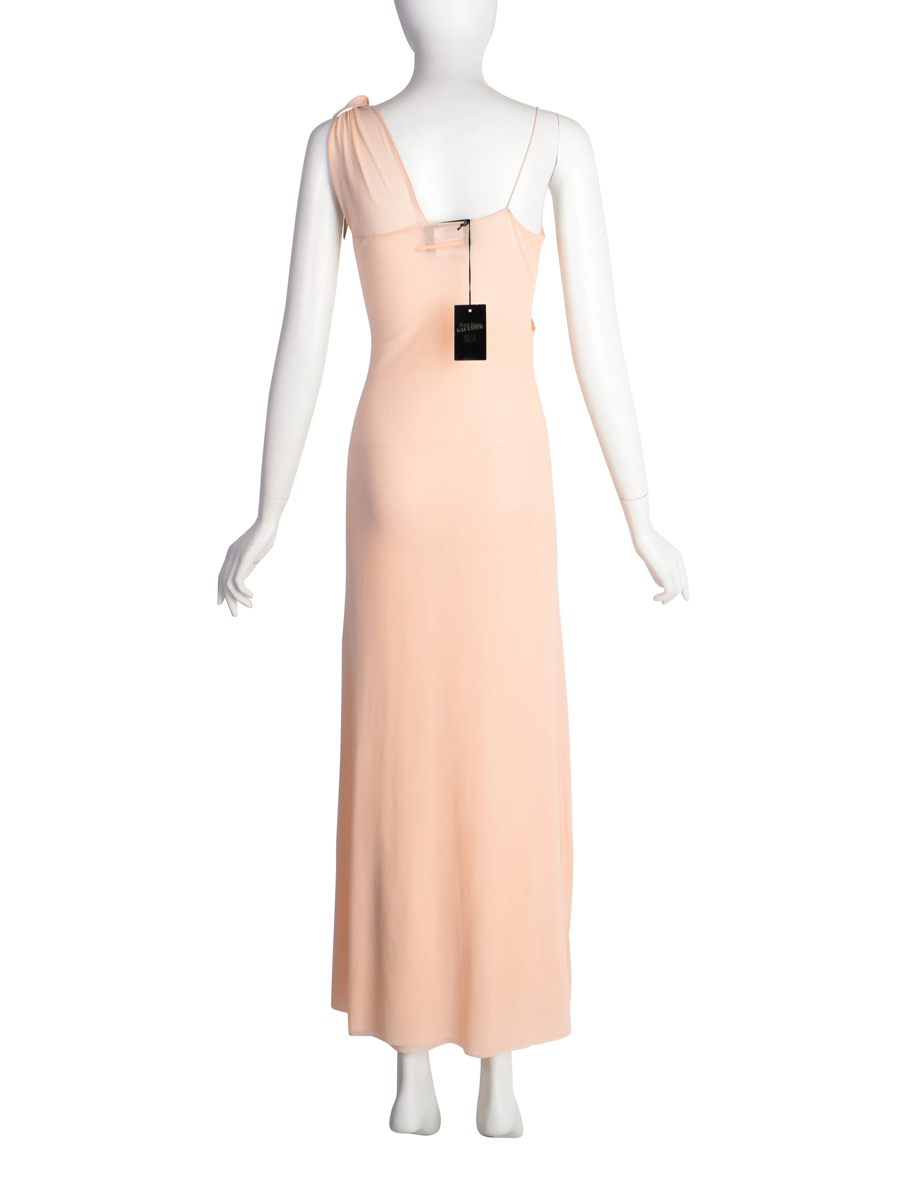 Jean Paul Gaultier Vintage Peachy Pink Mesh Knotted Surplice Maxi Dress