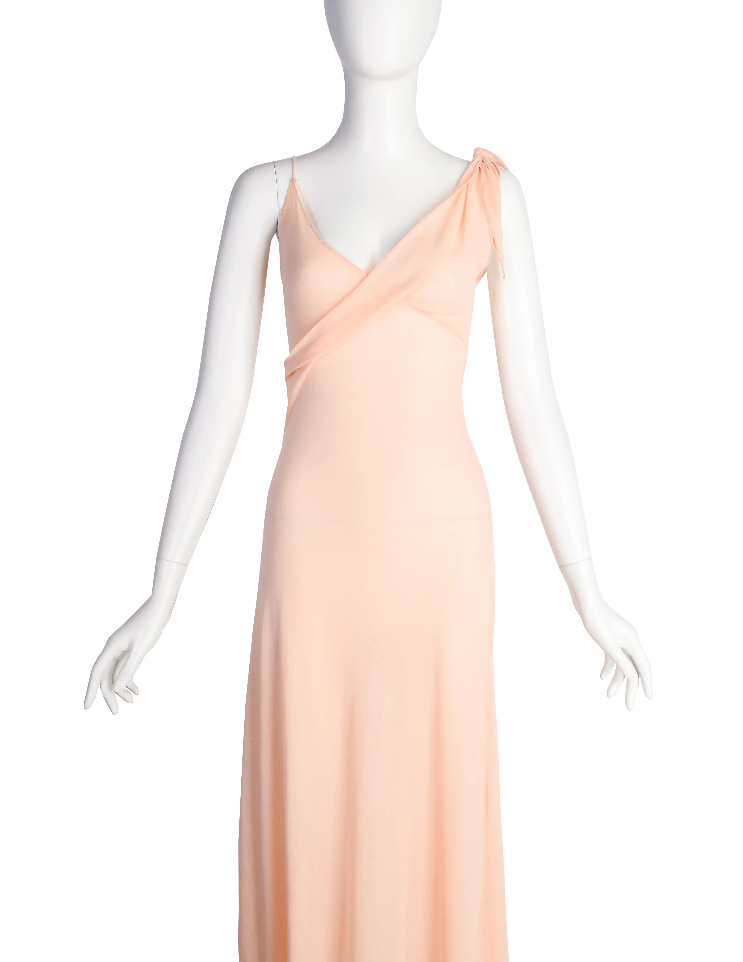 Jean Paul Gaultier Vintage Peachy Pink Mesh Knotted Surplice Maxi Dress