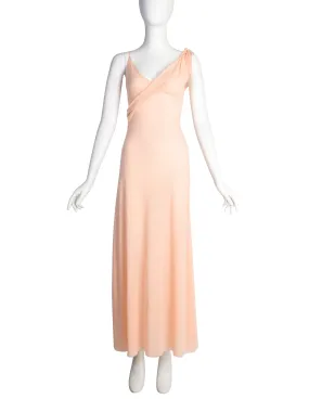 Jean Paul Gaultier Vintage Peachy Pink Mesh Knotted Surplice Maxi Dress