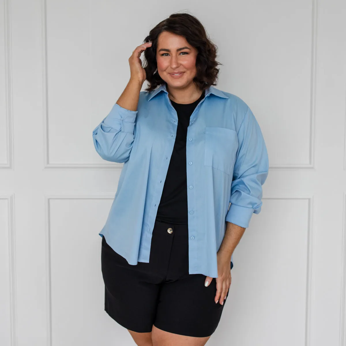 Jemima stretch cotton long-sleeve shirt - blue