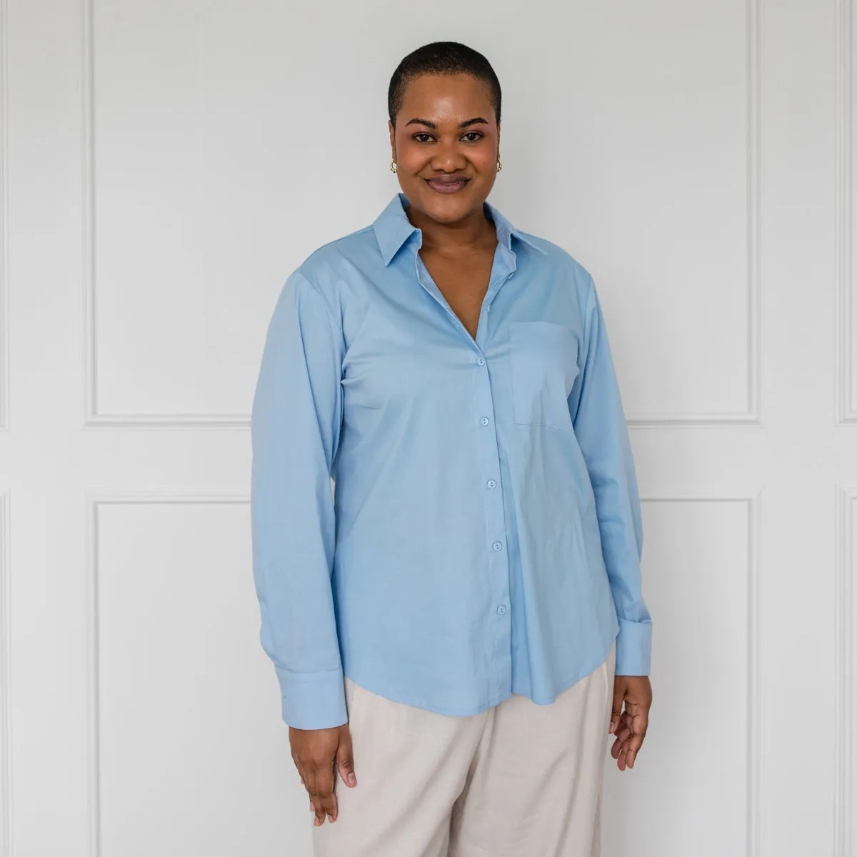 Jemima stretch cotton long-sleeve shirt - blue