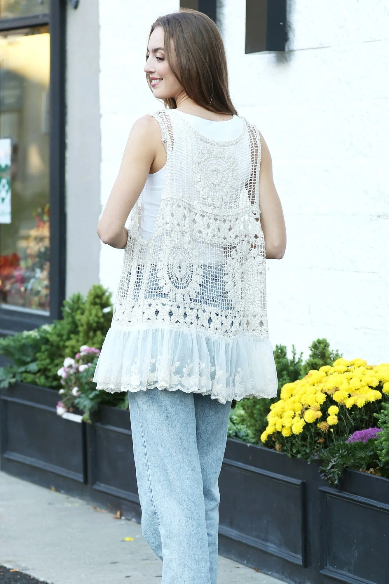 JP5213 Isla Crochet Vest With Lace Trim