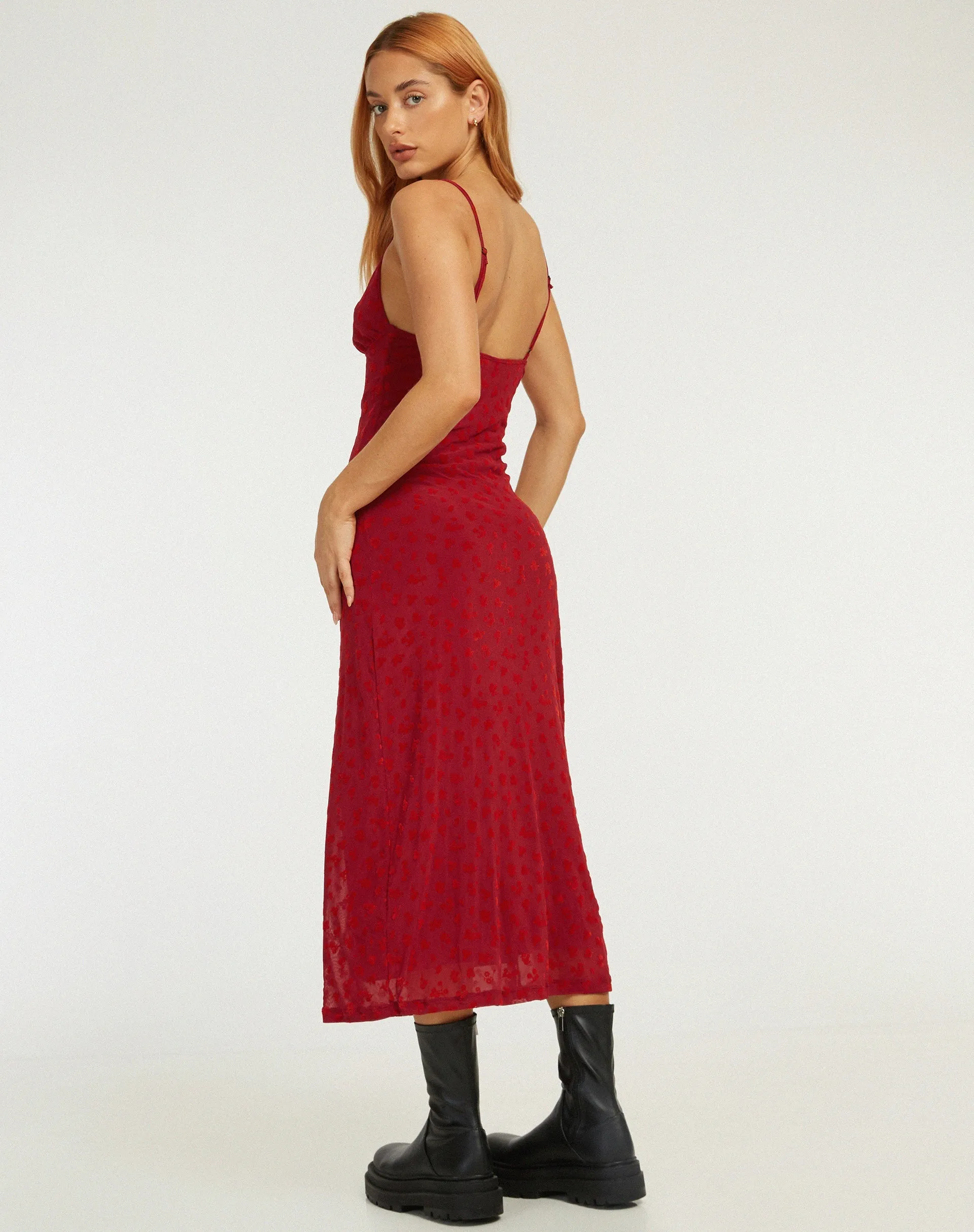 Kalana Midi Dress in Red Flock Mesh