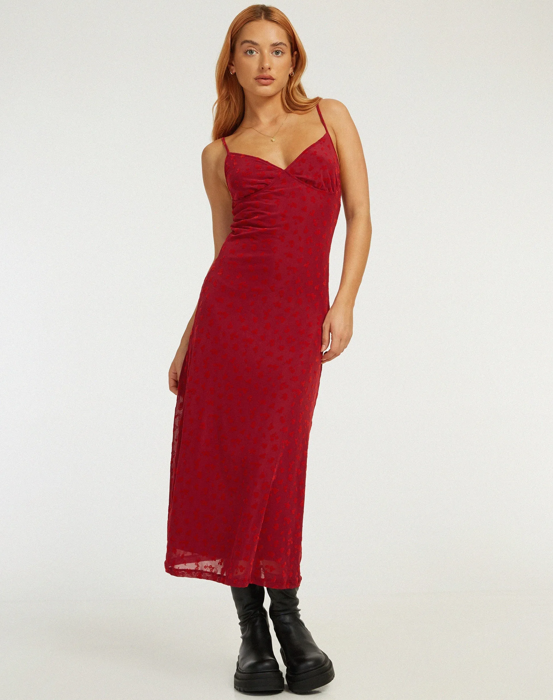 Kalana Midi Dress in Red Flock Mesh