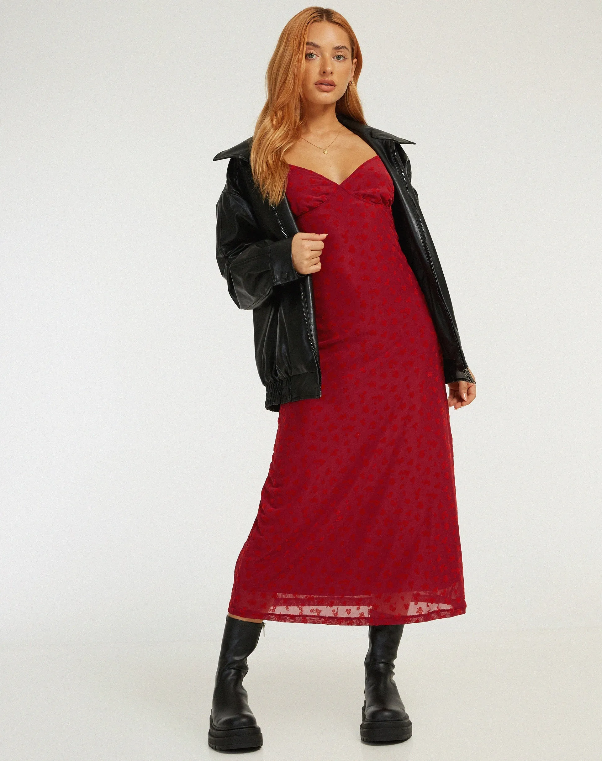 Kalana Midi Dress in Red Flock Mesh