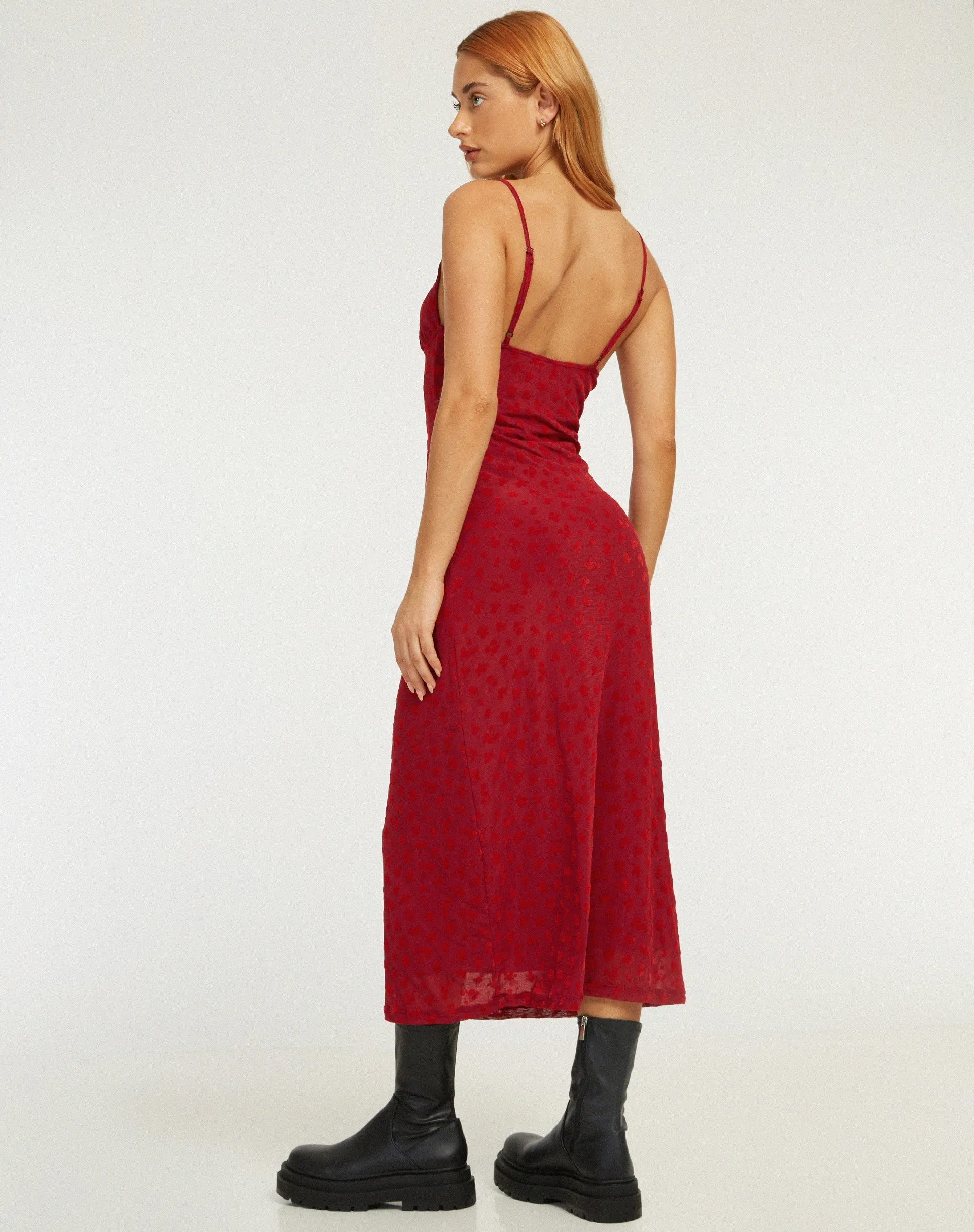 Kalana Midi Dress in Red Flock Mesh