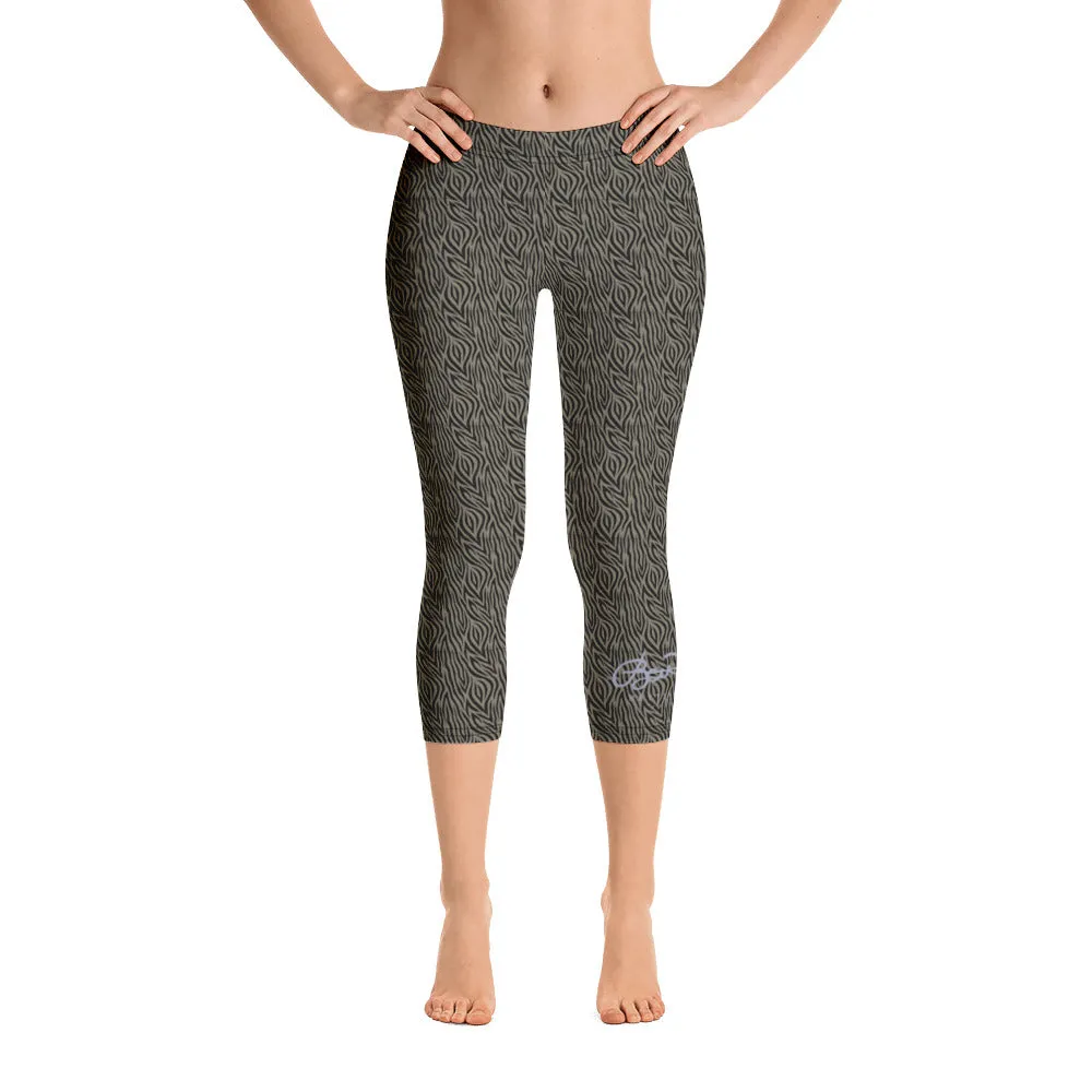 Khaki Zebra Capri Leggings