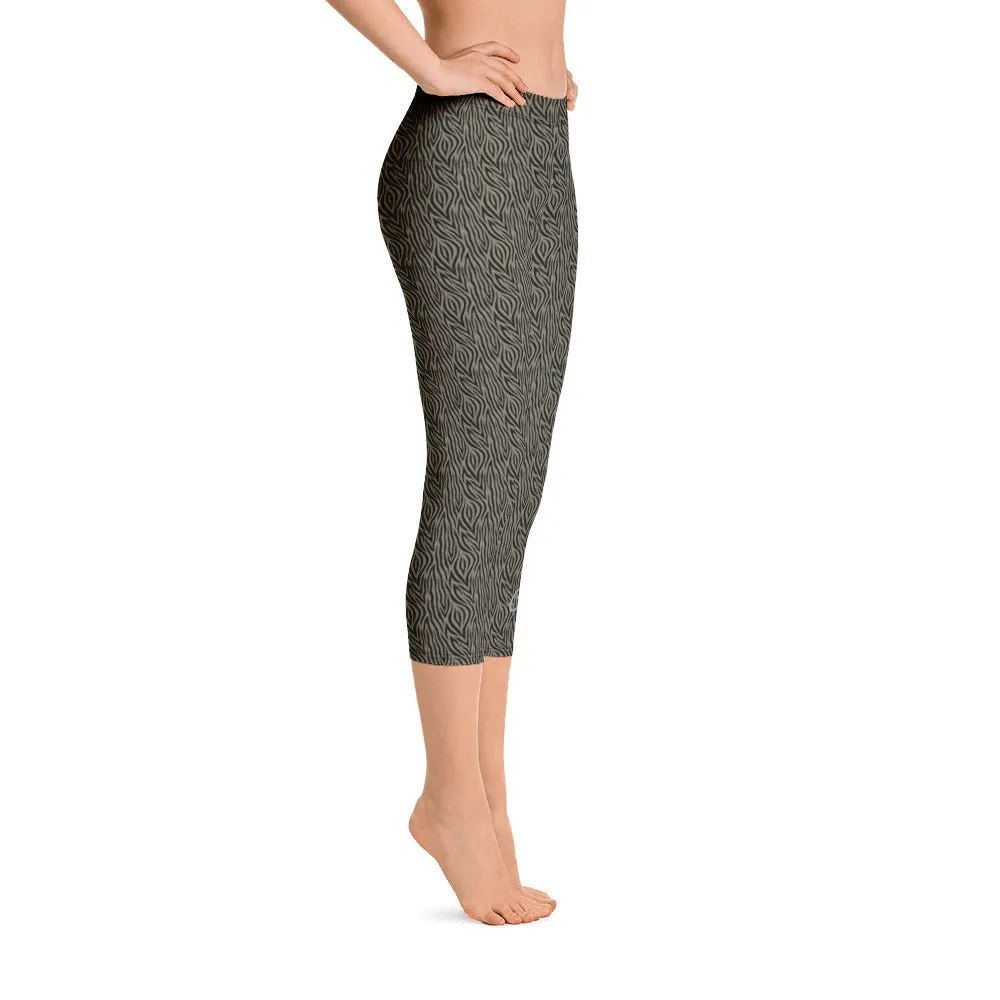 Khaki Zebra Capri Leggings