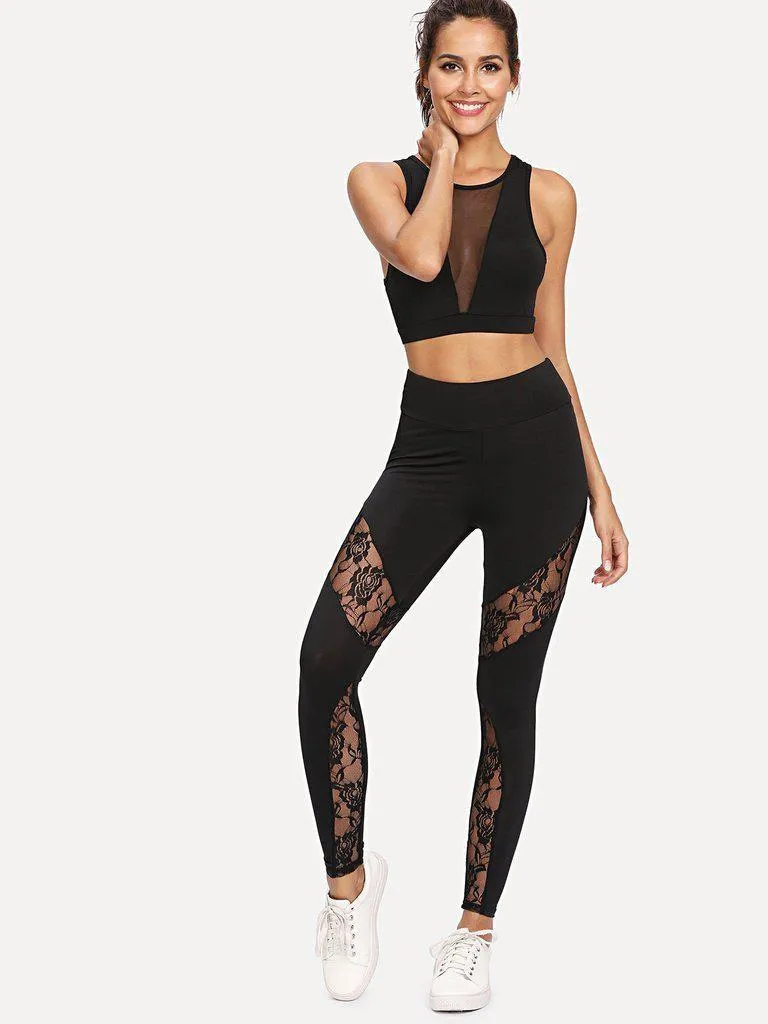 Lace Insert Zip Detail Leggings