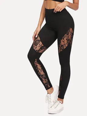 Lace Insert Zip Detail Leggings