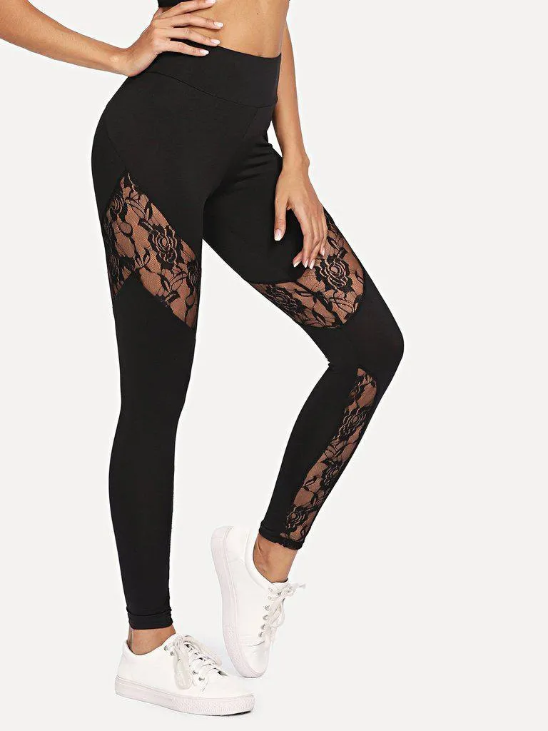 Lace Insert Zip Detail Leggings