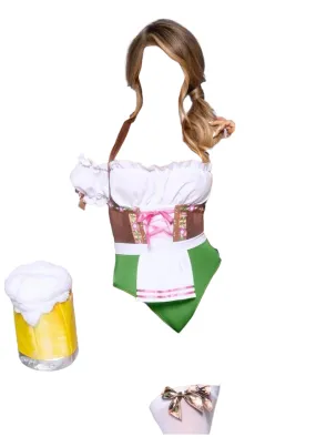 Leg Avenue 2 PC Flirty Fraulein Peasant Top Snap Crotch Bodysuit with Satin Ribbon Trim Multi-Color