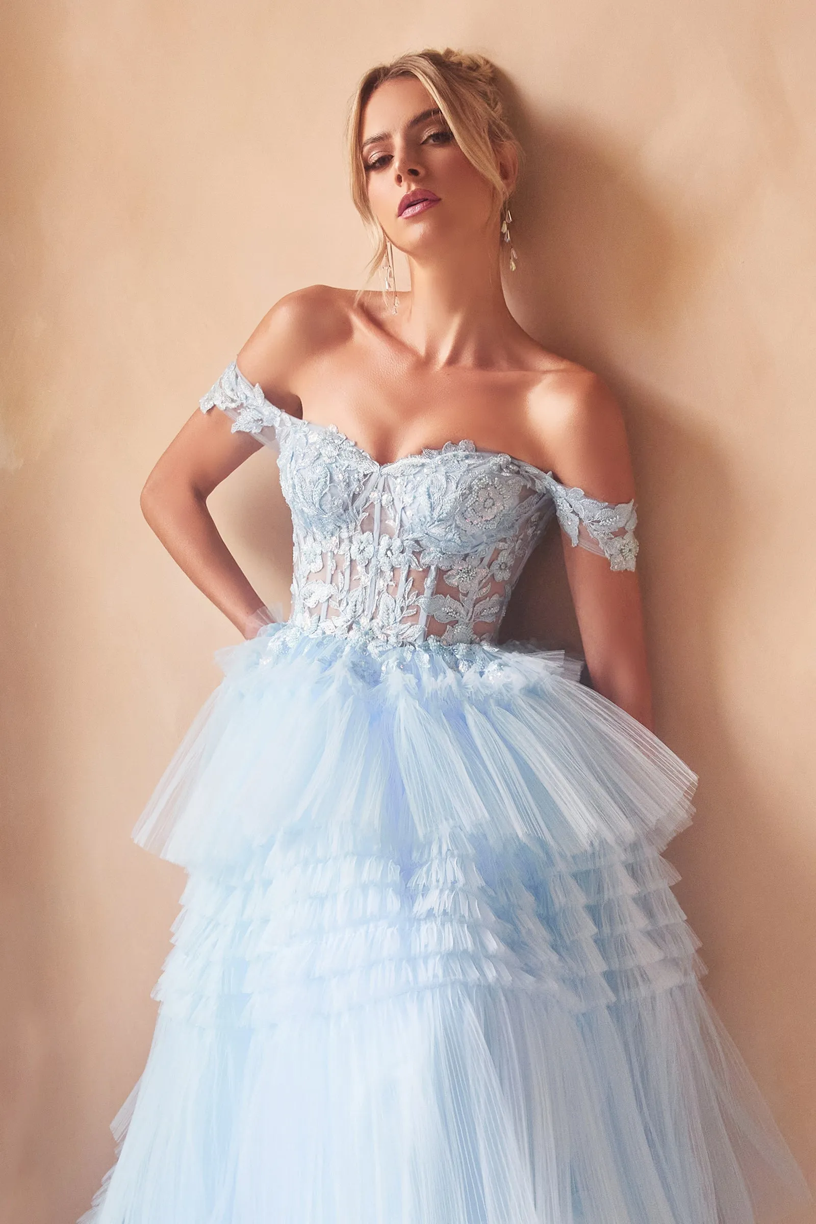 LISTARI Tulle Waterfall Off Shoulder Ball Gown Prom & Formal Dress