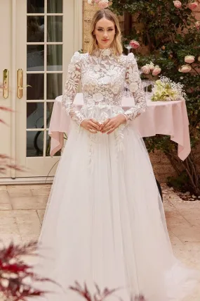 Long Sleeve A-Line Bridal Gown by Cinderella Divine CDS433W