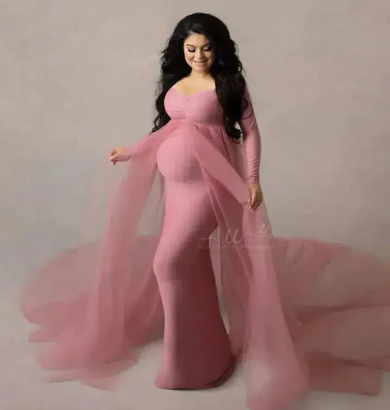 Long Sleeve Off-Shoulder Maternity Maxi Photography Dress