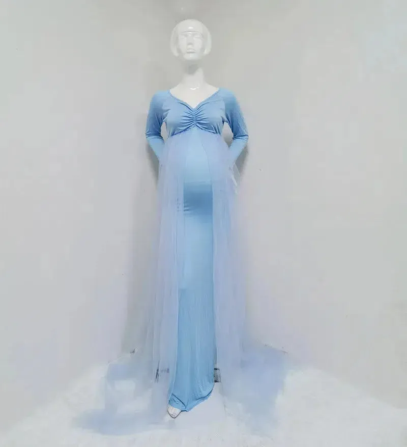 Long Sleeve Off-Shoulder Maternity Maxi Photography Dress