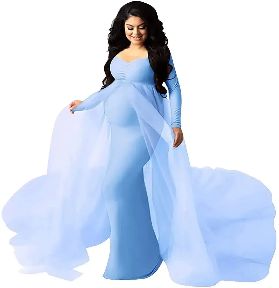 Long Sleeve Off-Shoulder Maternity Maxi Photography Dress