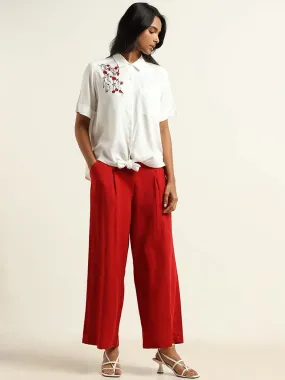 LOV Plain Red Cotton Palazzos