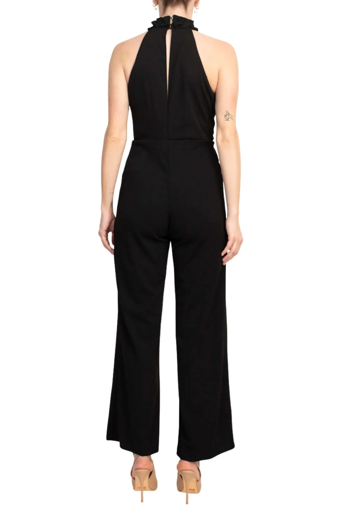 Marina Ruffled Halter Neck Keyhole Back Solid Jumpsuit