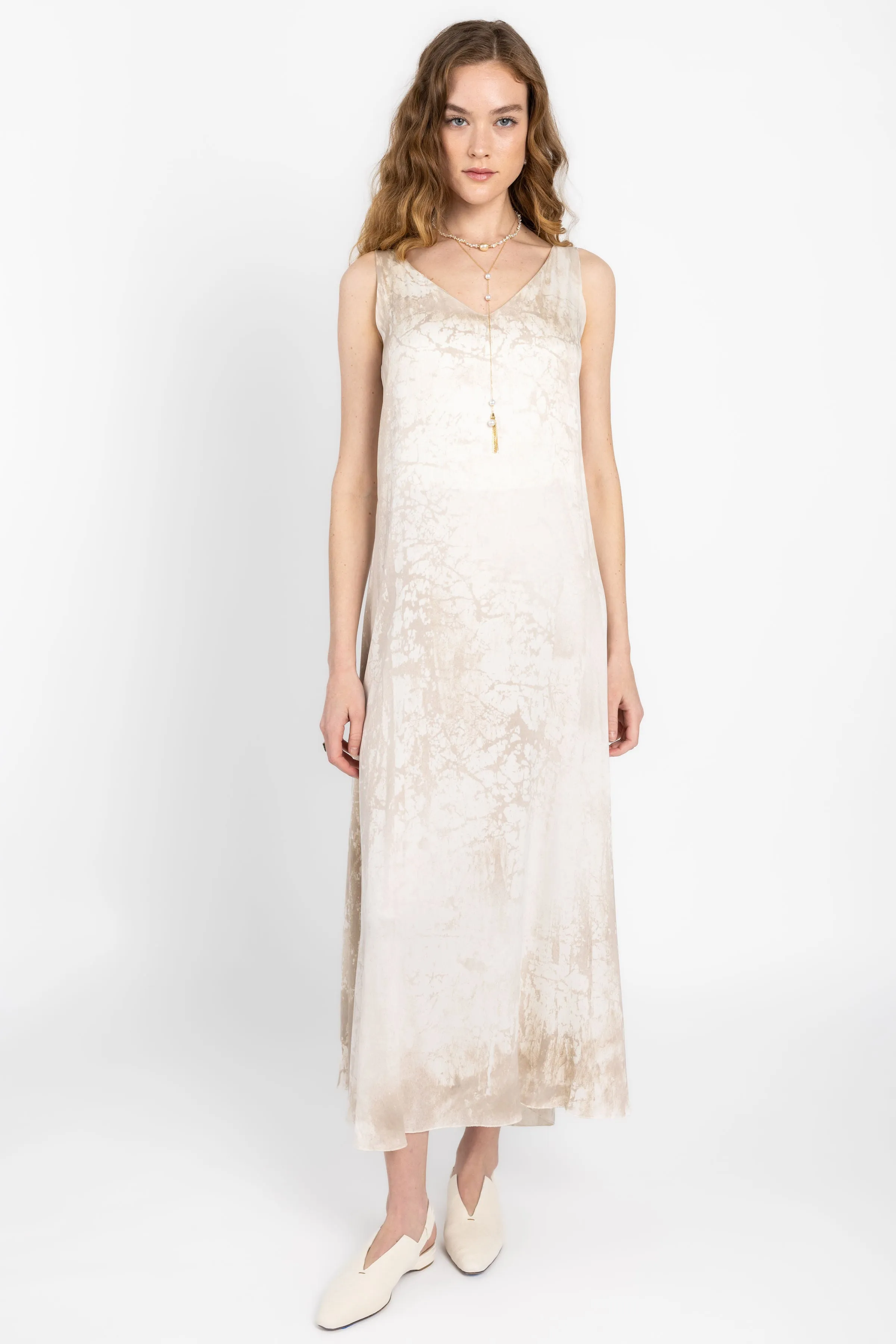 Marmo Effect V-Neck Maxi Dress in Zenzero