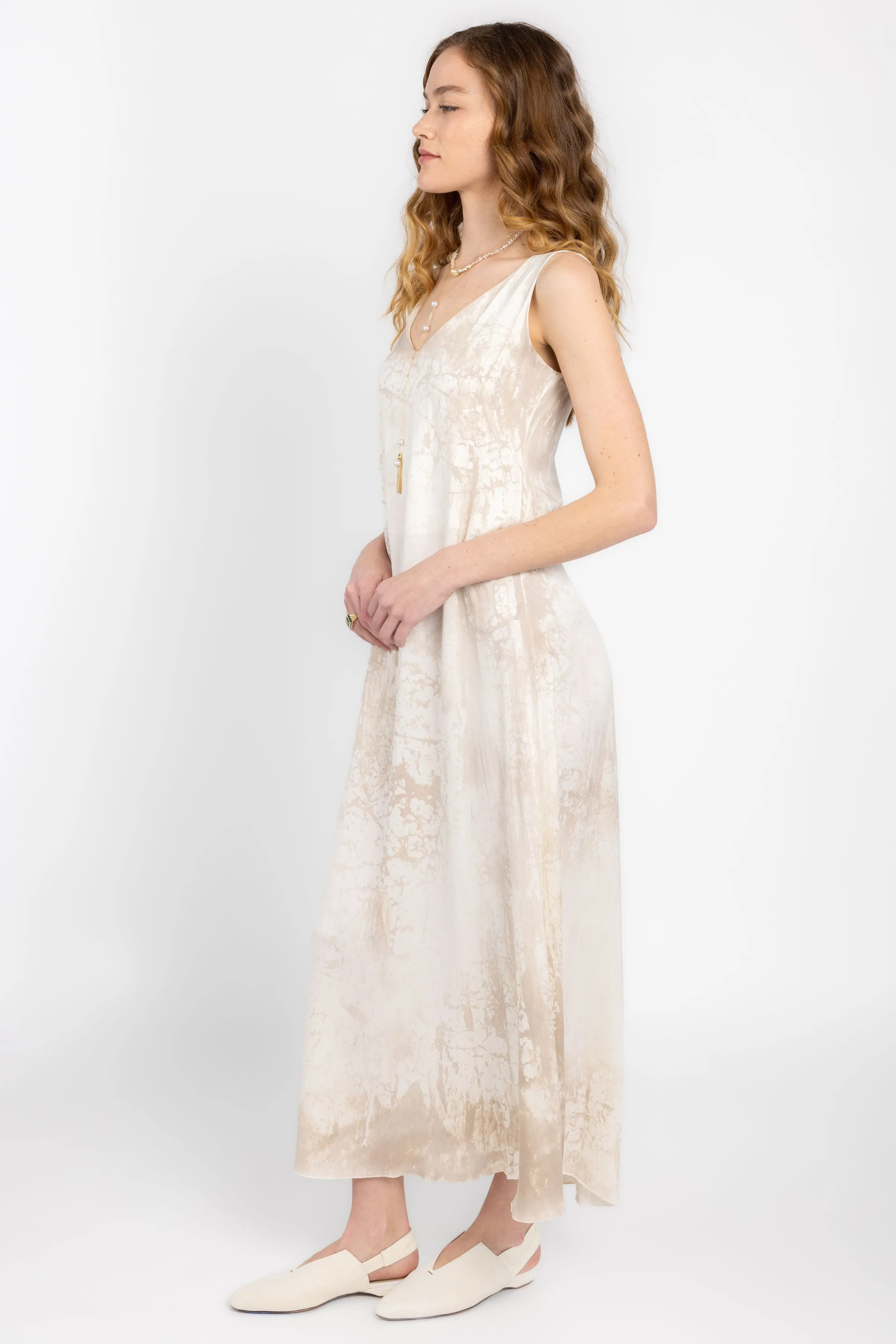 Marmo Effect V-Neck Maxi Dress in Zenzero