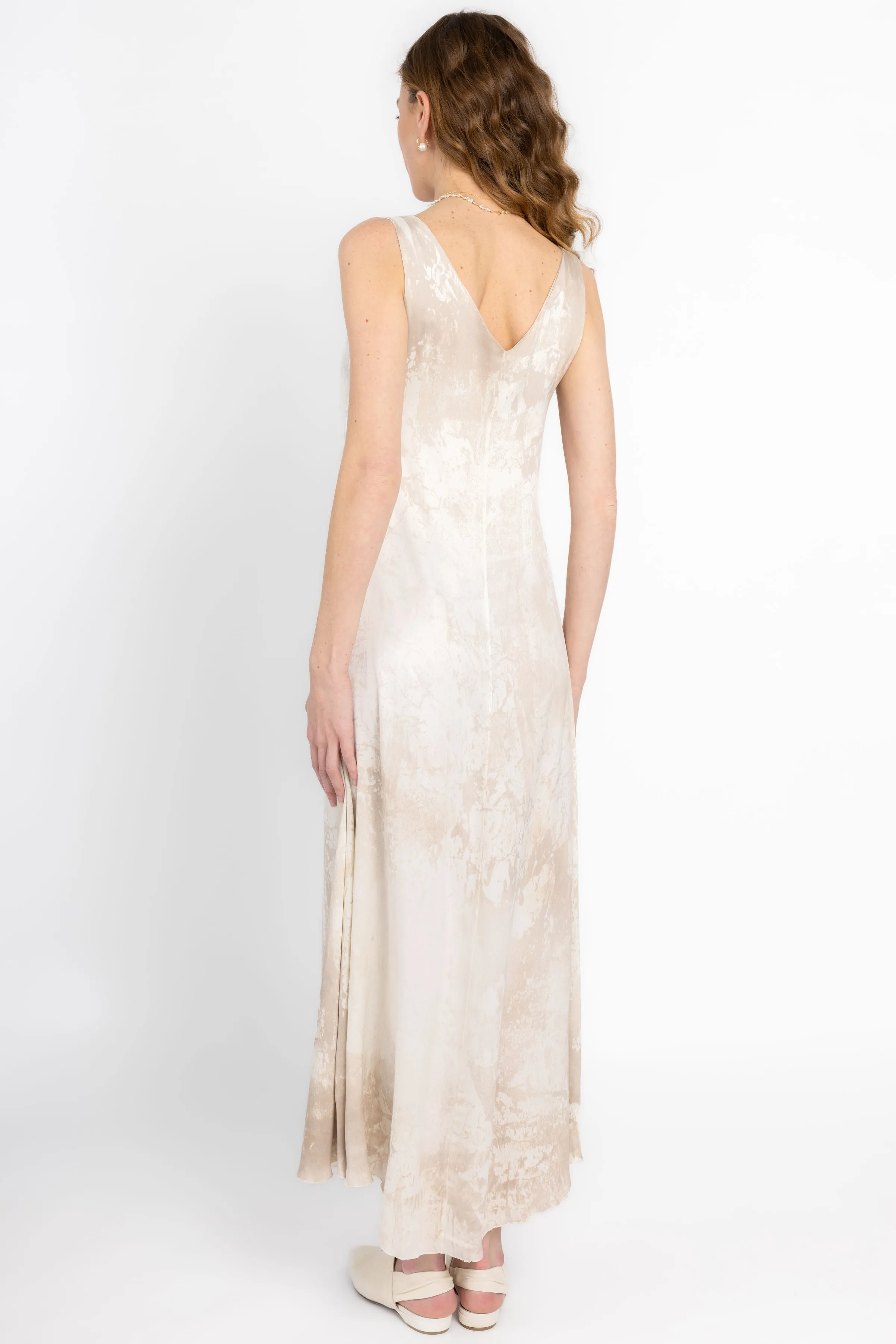 Marmo Effect V-Neck Maxi Dress in Zenzero