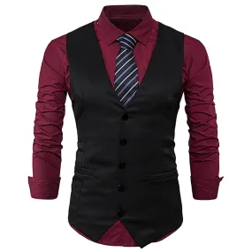 Men Business Suit Vest Slim Solid Button Sleeveless Skinny Wedding Waistcoat