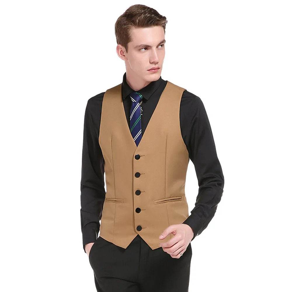 Men Business Suit Vest Slim Solid Button Sleeveless Skinny Wedding Waistcoat