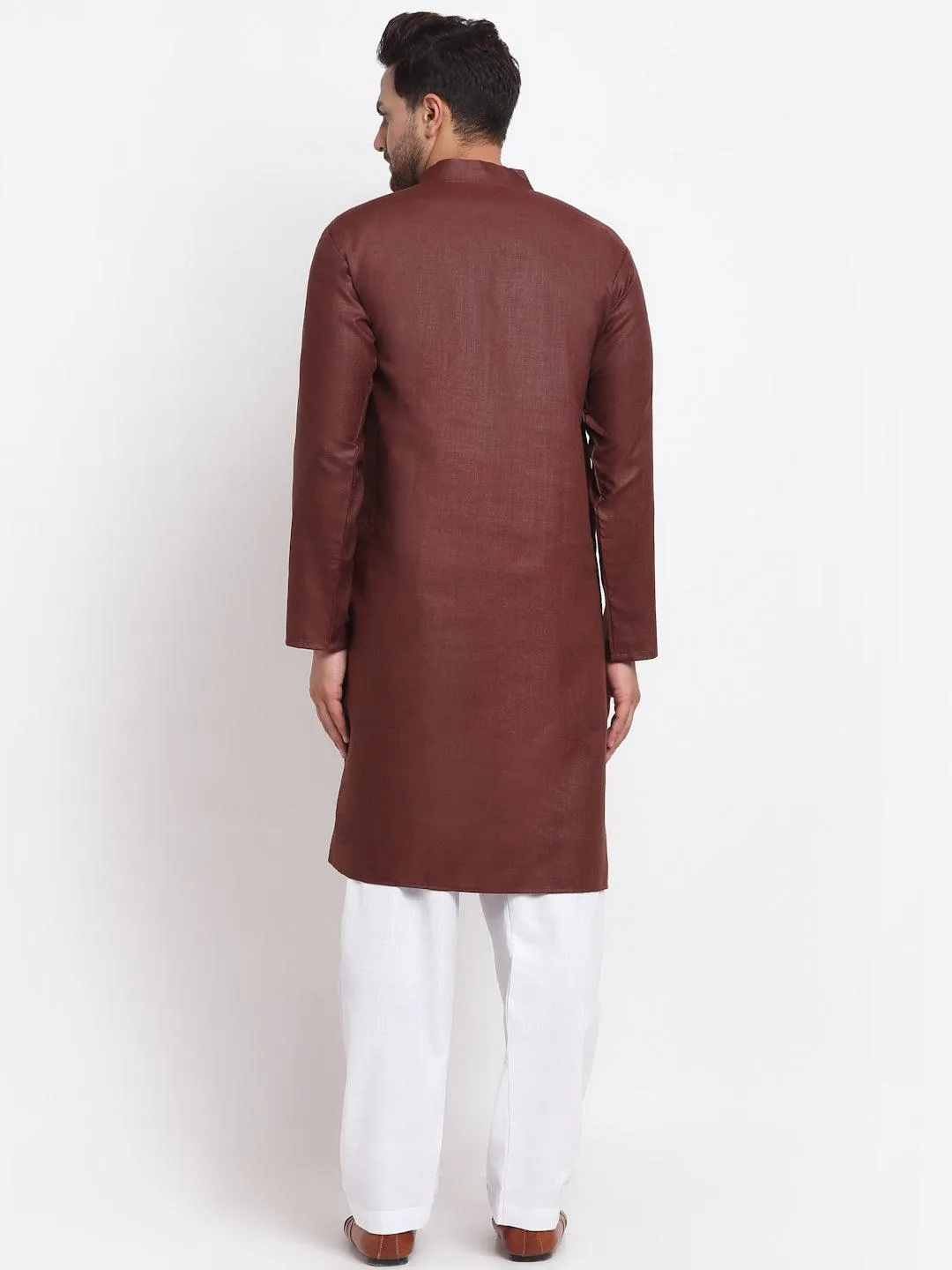 Men's Brown Solid Kurta With White Salwar - Benstoke