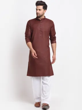 Men's Brown Solid Kurta With White Salwar - Benstoke