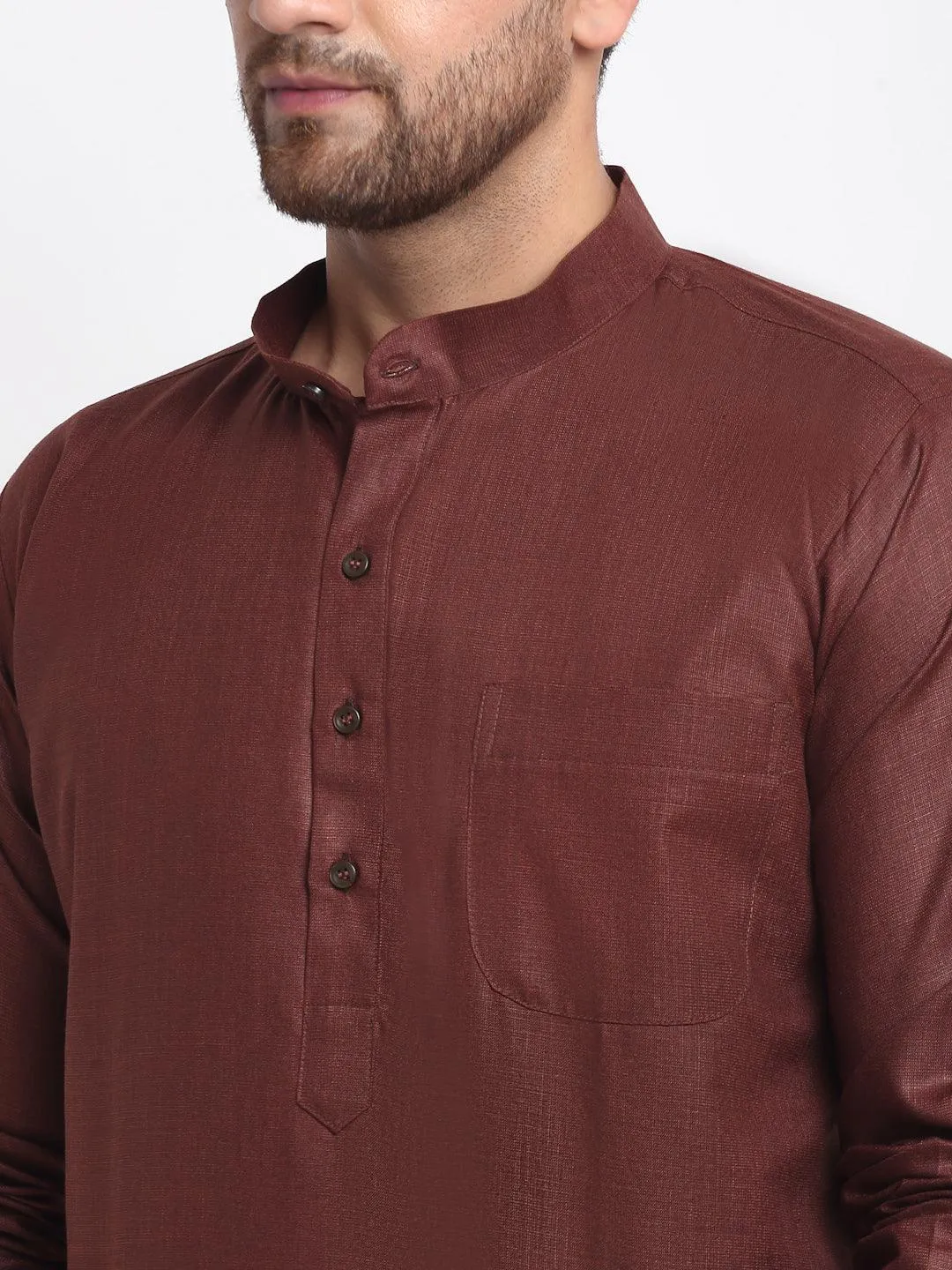 Men's Brown Solid Kurta With White Salwar - Benstoke