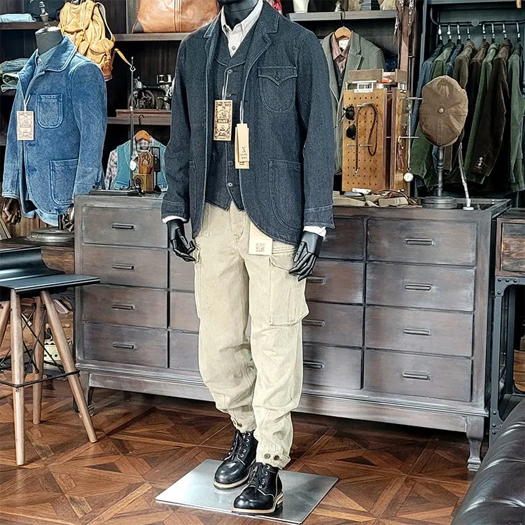 Men's Distressed Notch Lapel Sack Suit