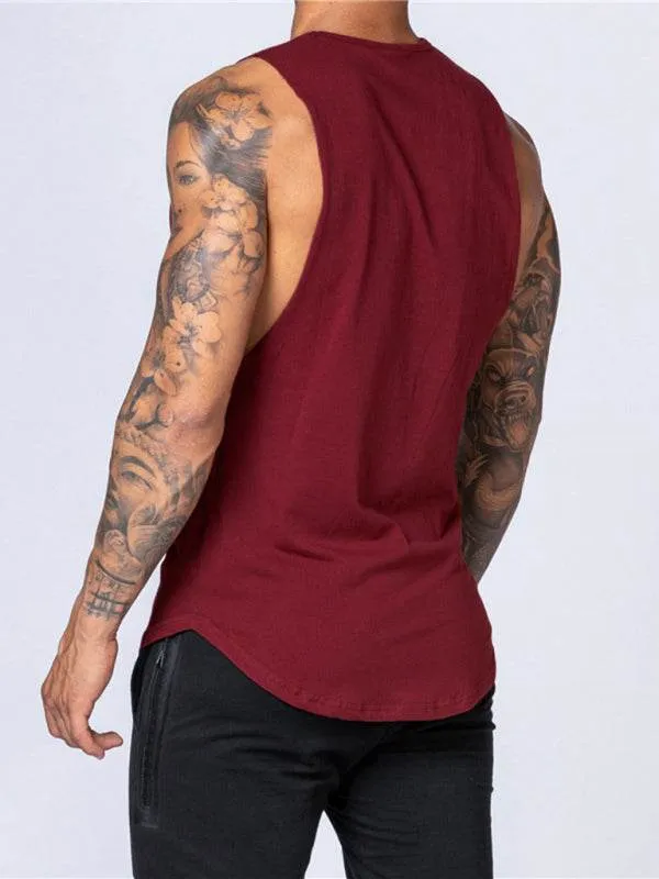 Men's Solid Color Round Neck Casual Breathable Slim Fit Sports Vest