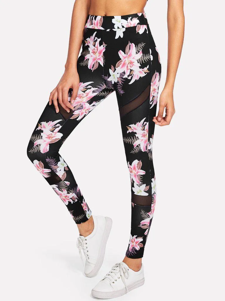 Mesh Insert Florals Leggings