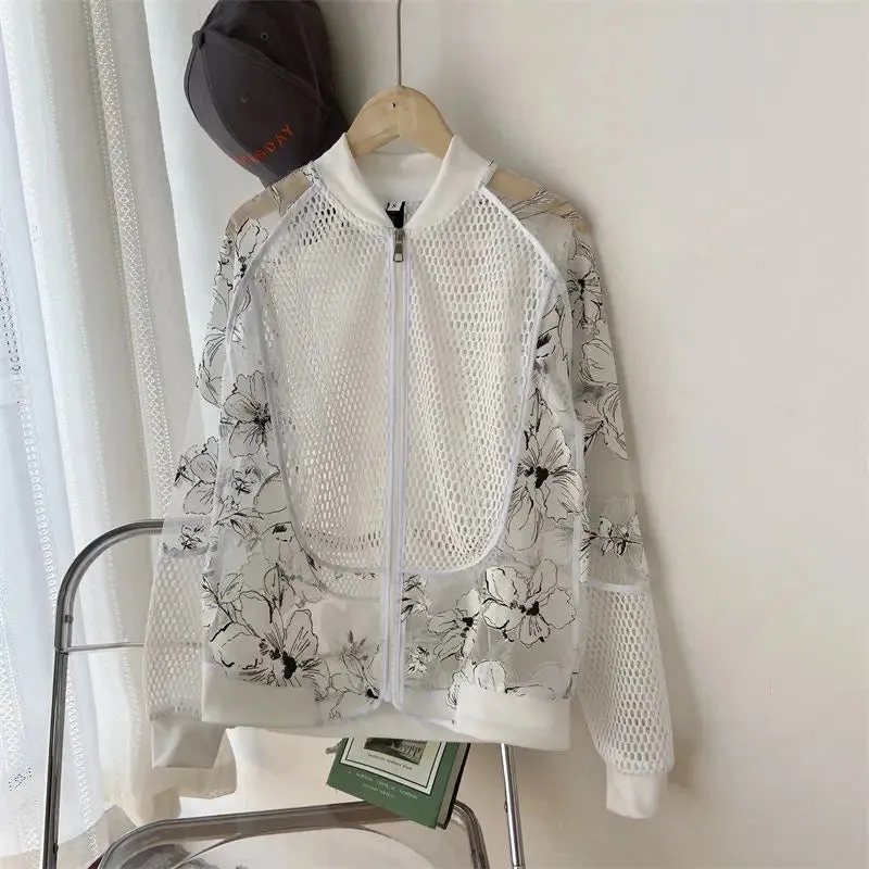 Mesh Patchwork Flower Hollow Out Jacket