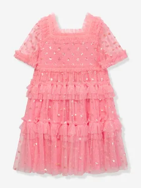 Needle & Thread Girls Polka Dot Smocked Dress in Pink