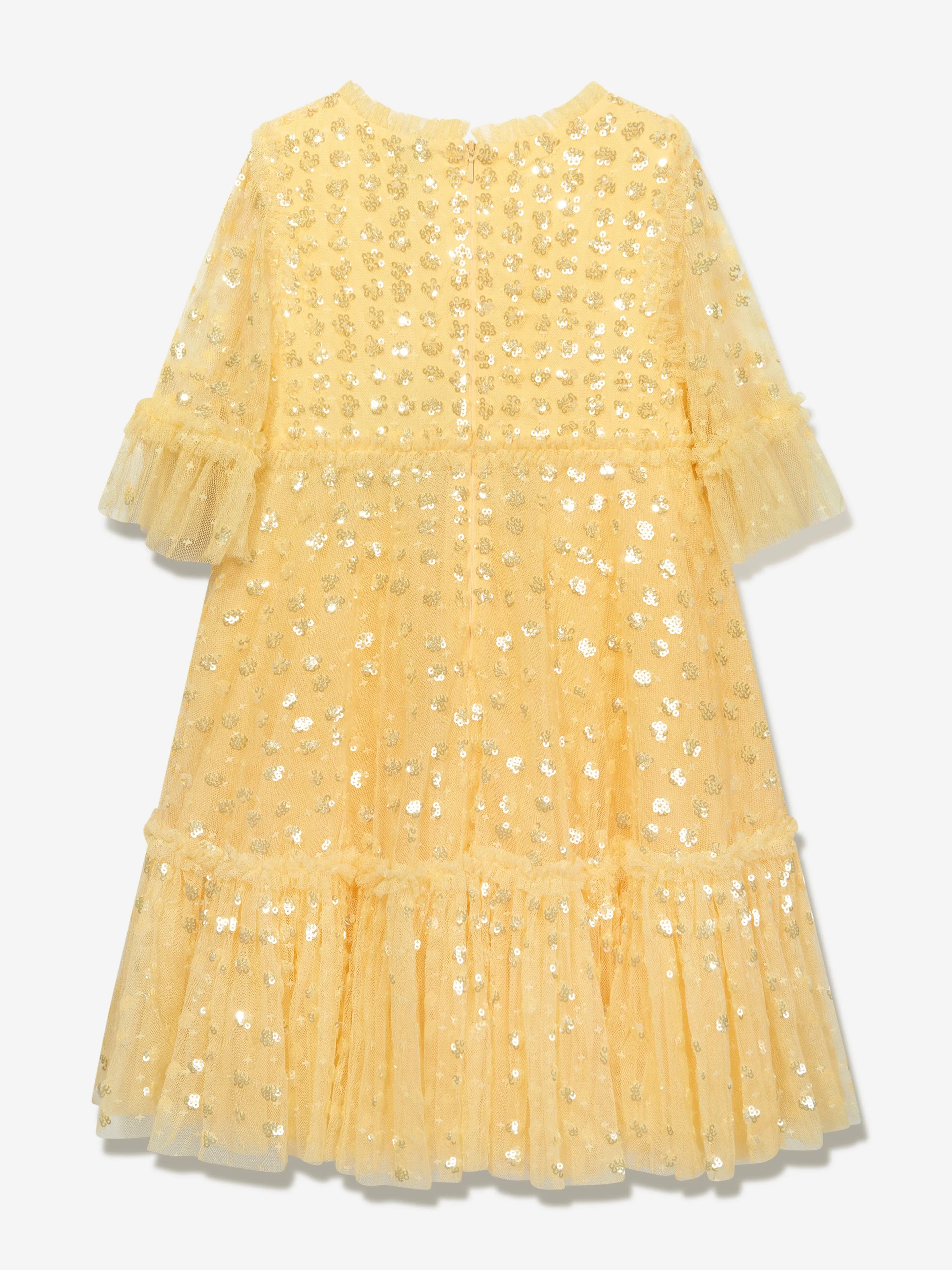 Needle & Thread Girls Raindrop Sequin Dress in Yellow