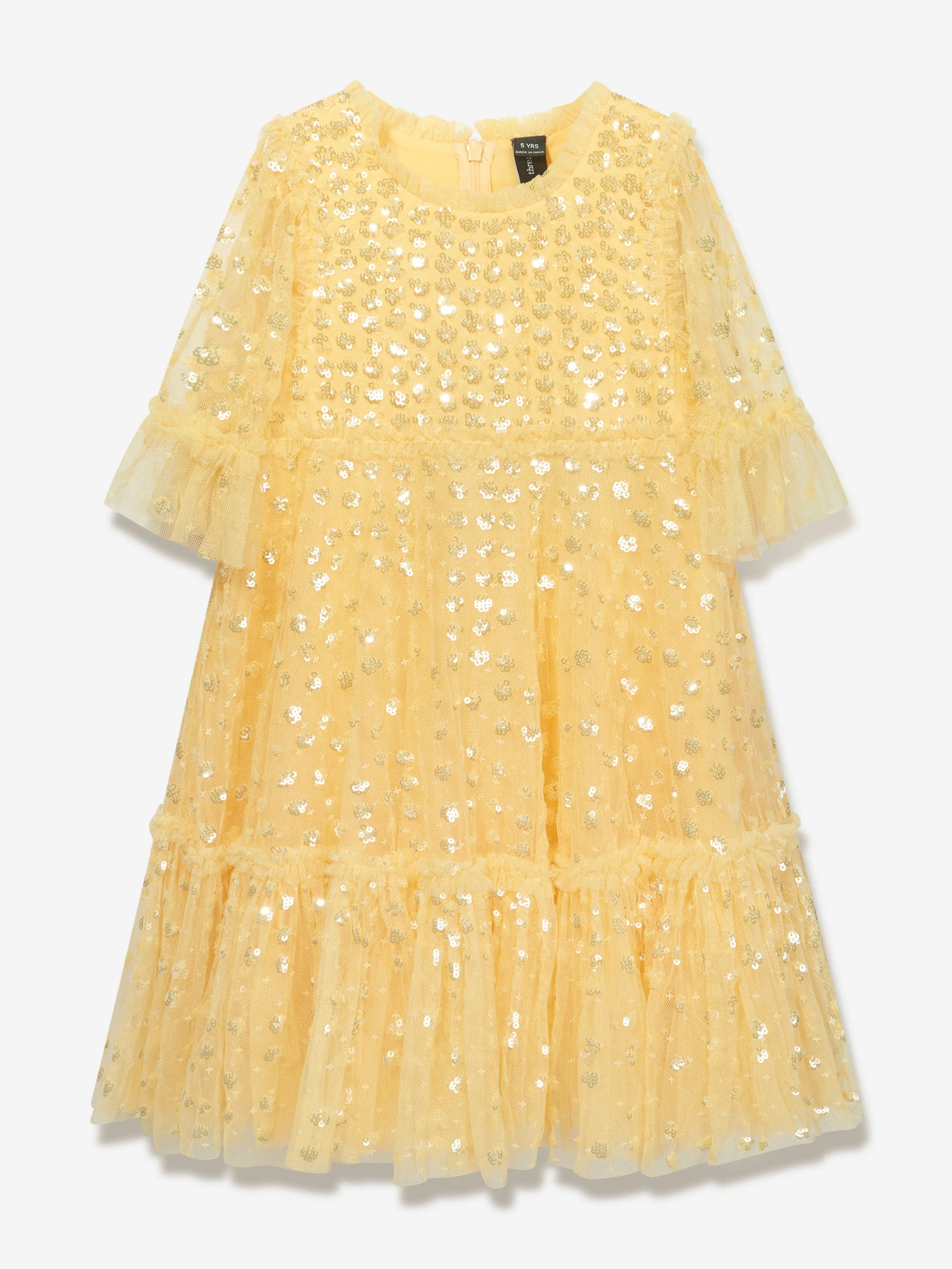 Needle & Thread Girls Raindrop Sequin Dress in Yellow