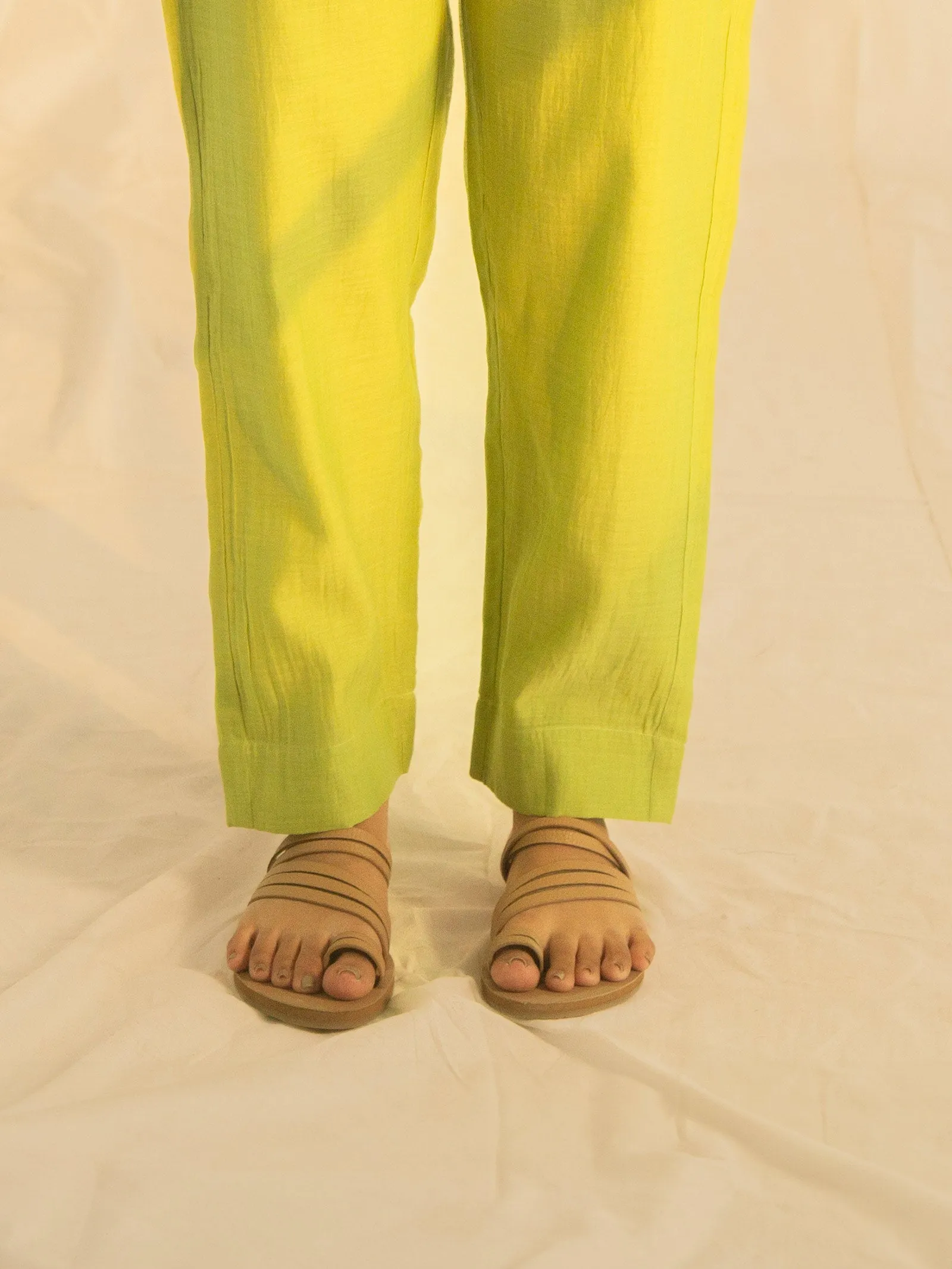 Needle Work Leaf Green Chanderi Straight Pant