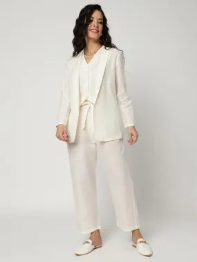 Off White Solid Blazer With Matching Pant Set