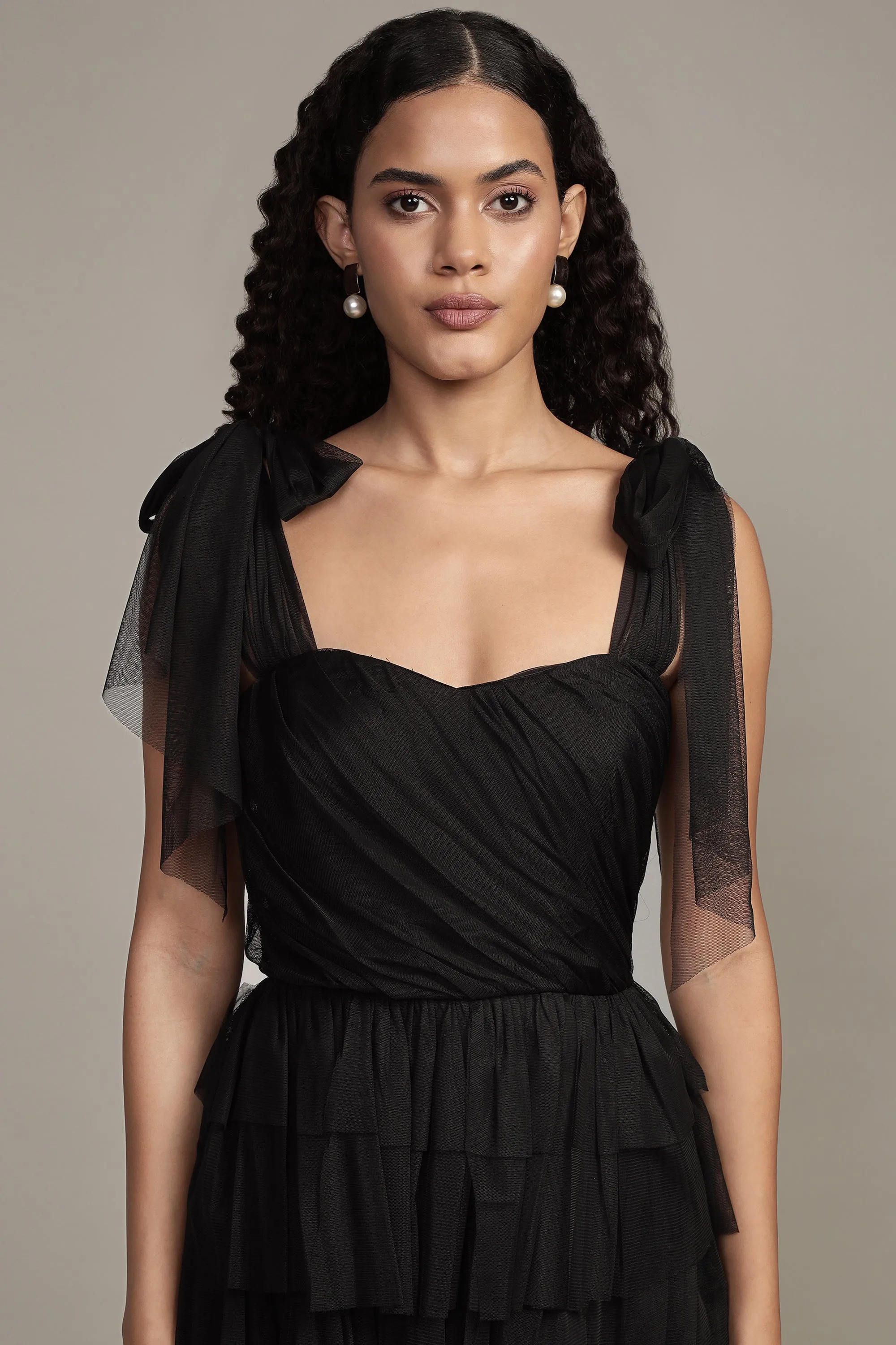 Ophelia Black Maxi Dress with Tie Detail