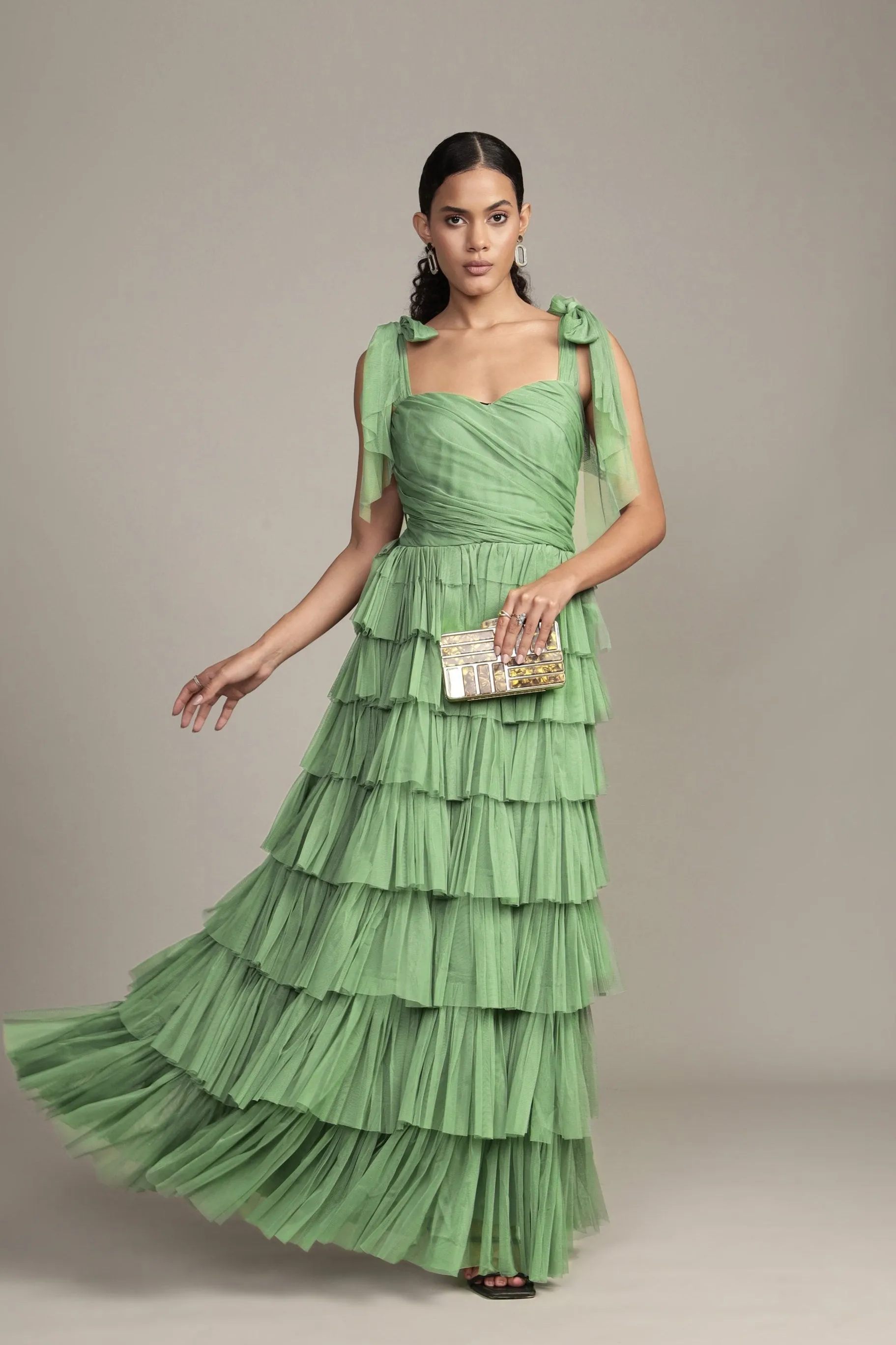 Ophelia Olive Green Maxi Dress with Tie Detail